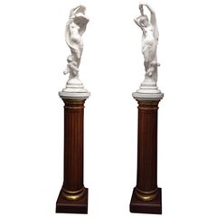 Pair of French Marble Figures on Pedestals, Nyx and Hemera