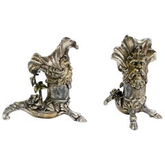 Pair of Late 19th Century Baroque-Style Sliver Plated Bronze Urns