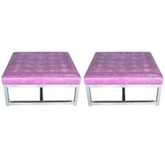 Pair of Two Purple Leather Upholstered Coffee Tables