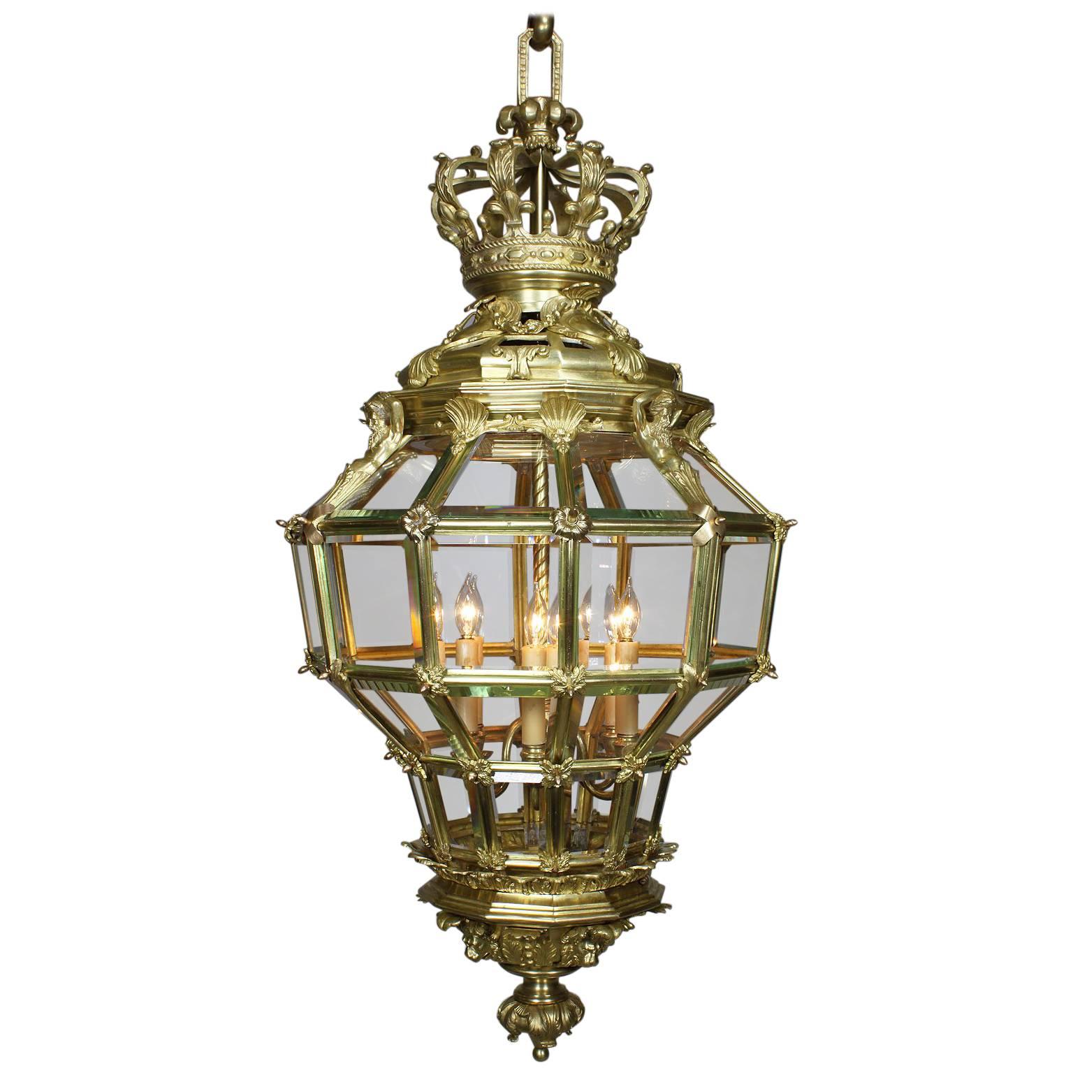 Palatial French 19th Century Louis XIV Style Gilt Bronze "Versailles" Lantern