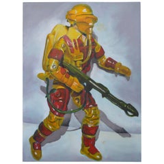 Retro Oil on Canvas of a Toy Soldier