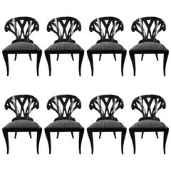 Black Lacquer Dining Chairs by Pietro Costantini, Set of Eight