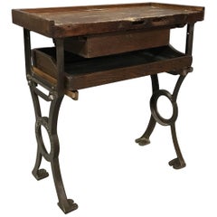 Vintage Industrial Maple and Cast Iron Jeweler's Work Bench, 1930s