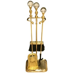 Midcentury Murano Style Glass & Brass Fireplace Tools