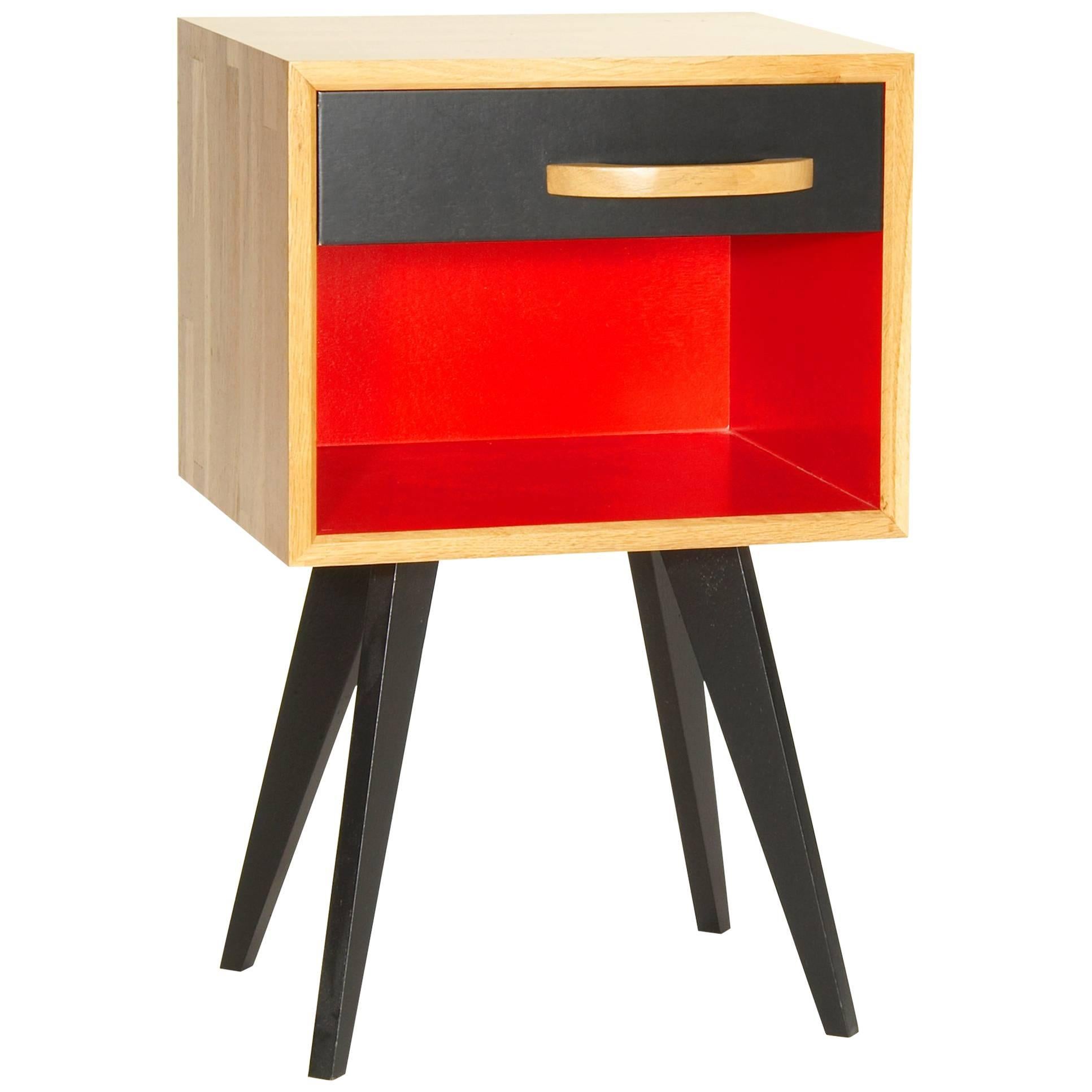 Contemporary Hand-Crafted Nightstand or Side Table in Solid Oak French For Sale