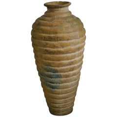 Large Vintage Earthenware Vase with Ribbed Surface from the 1970s