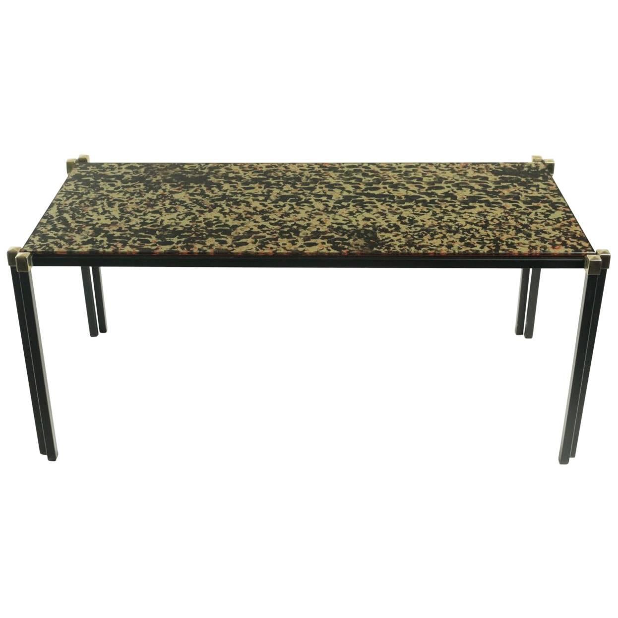 1960s Maison Honore Low Table with Eglomized Glass Plate