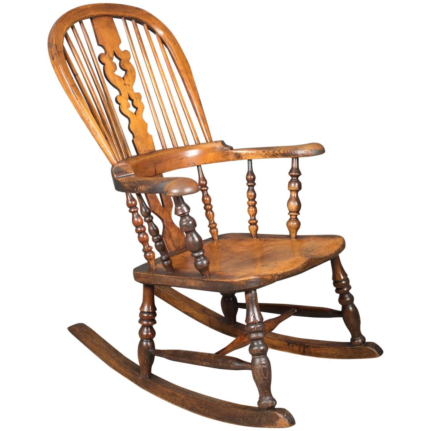 Victorian Antique Windsor Rocking Chair, English Armchair, Yorkshire, circa 1850
