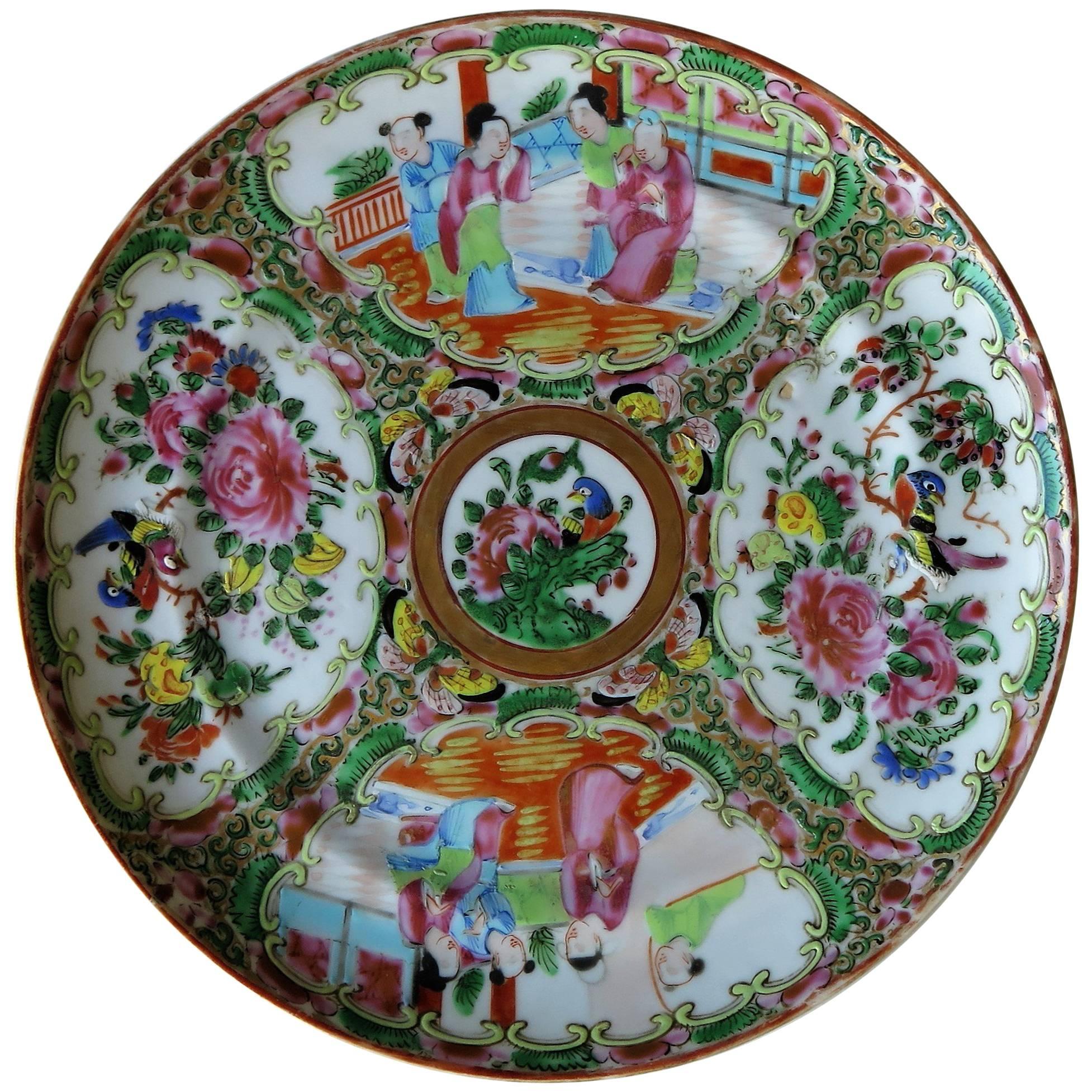 19th Century Chinese Export Porcelain Plate or Dish Rose Medallion, Qing Ca 1870