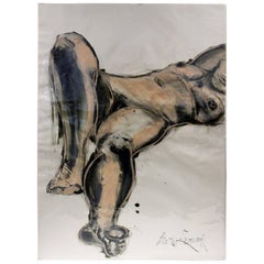 Watercolor and Ink Erotica Scene Painting, Signed by Lewis Evans, circa 1990s