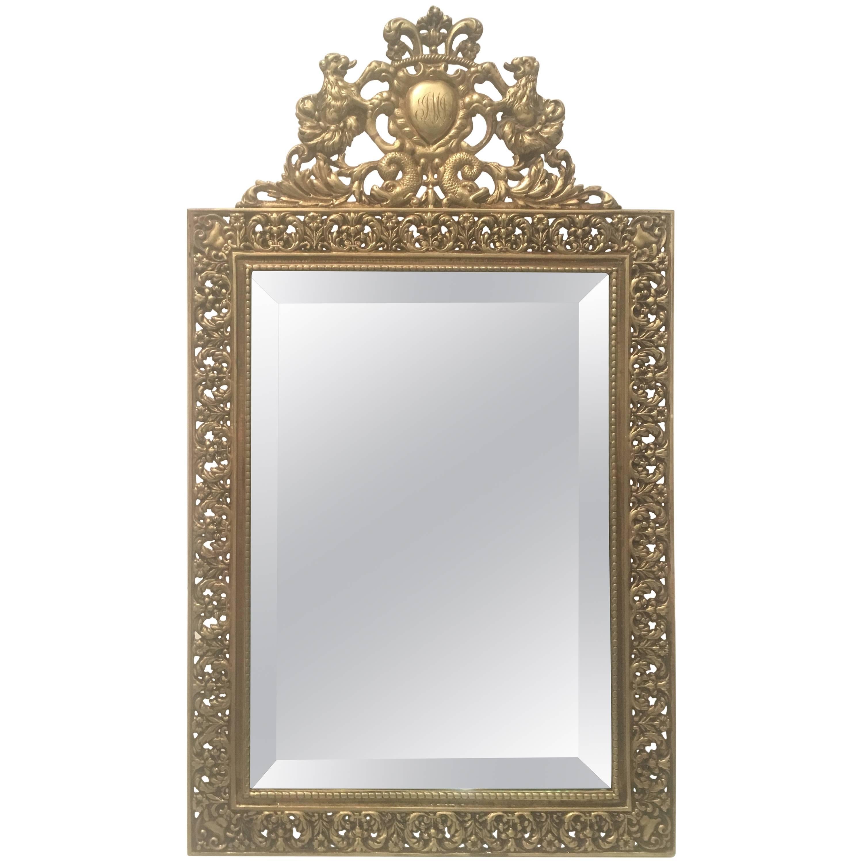 Stunning Antique English Brass Vanity Mirror