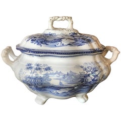 19th Century English Blue and White Transferware Tureen