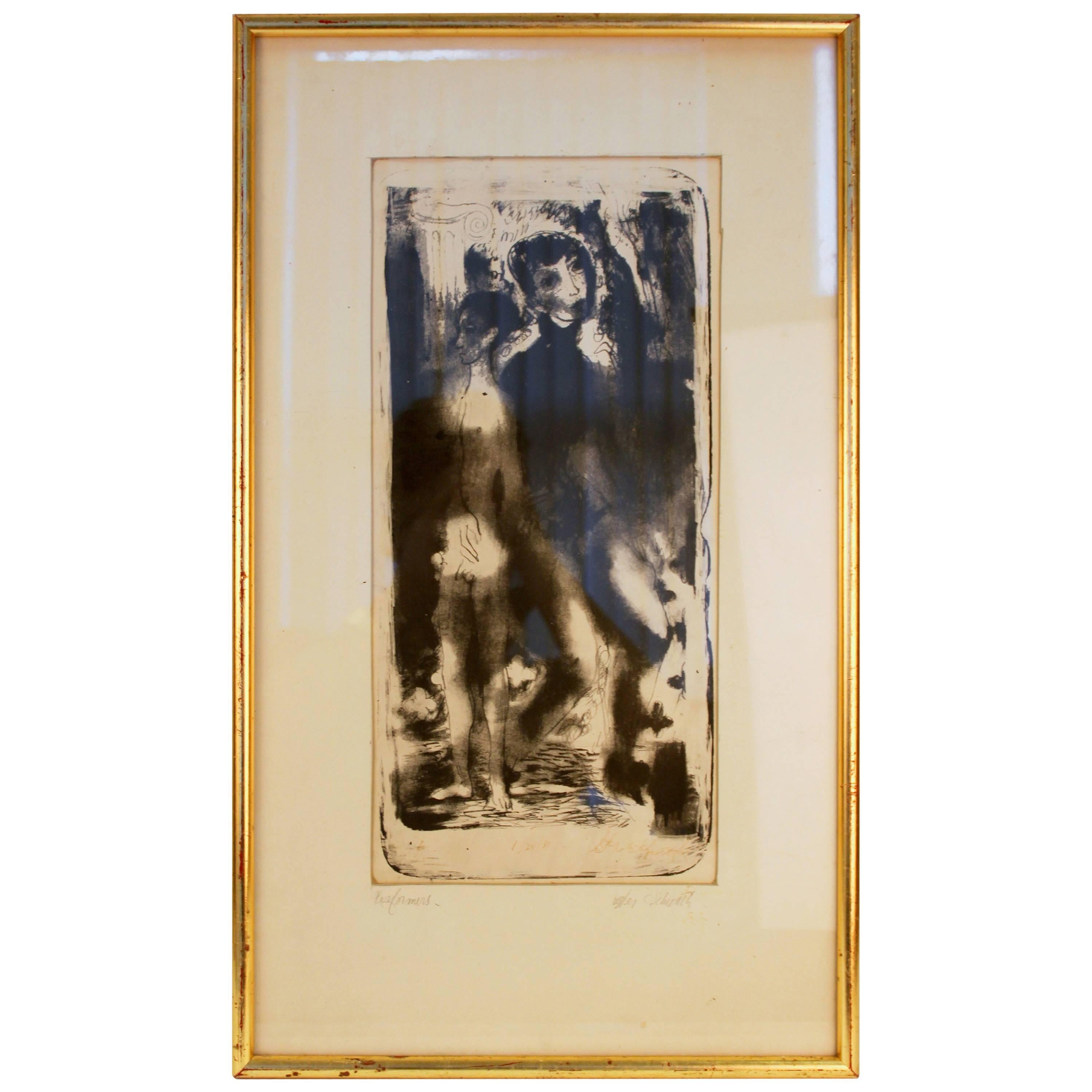 "Performers" Limited Edition Fine Print Drawing by Lester O. Schwartz, 1931