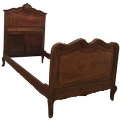 Pair of Italian Marquetry Inlaid Solid Carved Walnut Single Beds