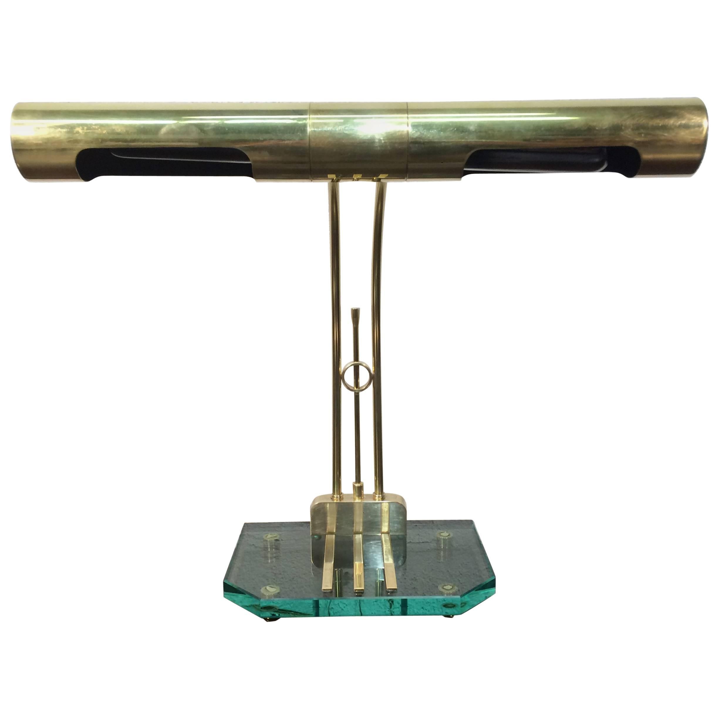 Designer Table Lamp, Brass and Glass For Sale