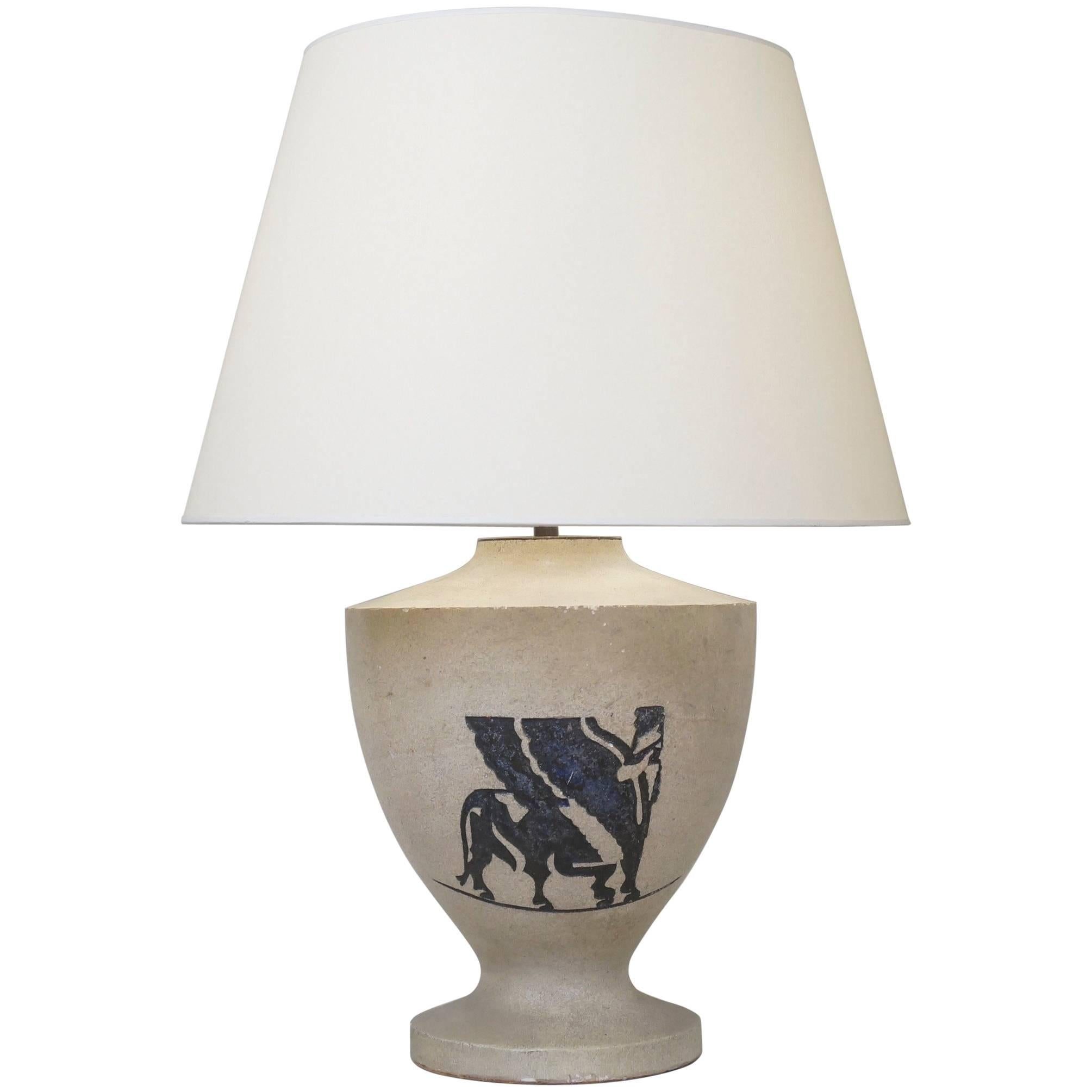 1940 Stone Engraved Table Lamp For Sale