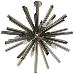 Midcentury “Sputnik” Chandelier, Gray Acciaio Glass Triedri Rods. Alberto Donà