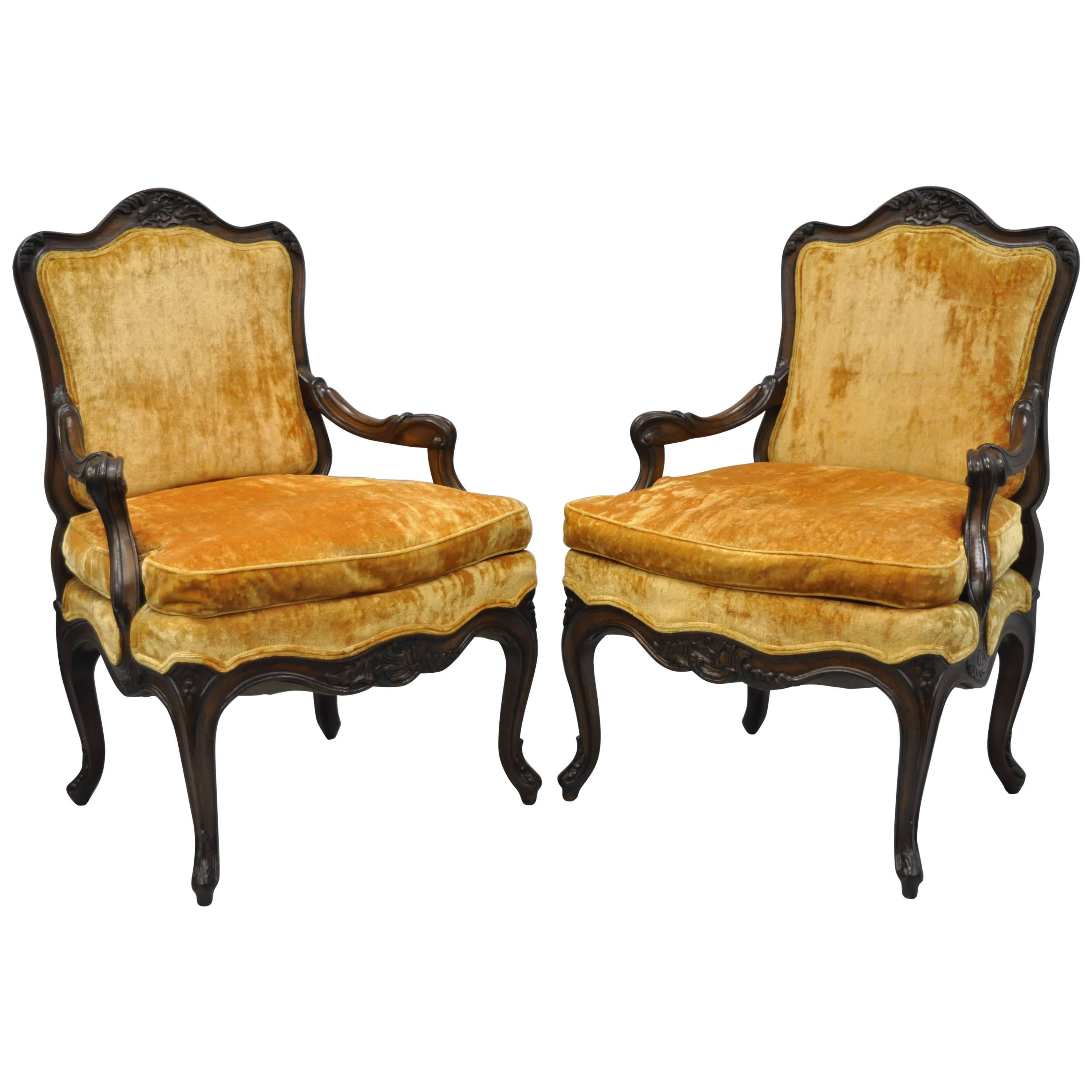 Pair of Vintage Hollywood Regency French Provincial Louis XV Style Arm Chairs