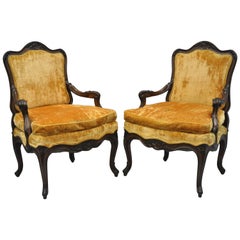 Pair of Retro Hollywood Regency French Provincial Louis XV Style Arm Chairs