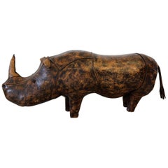 Vintage Mid-Century Modern Omersa for Abercrombie & Fitch Leather Rhino Footstool, 1960s