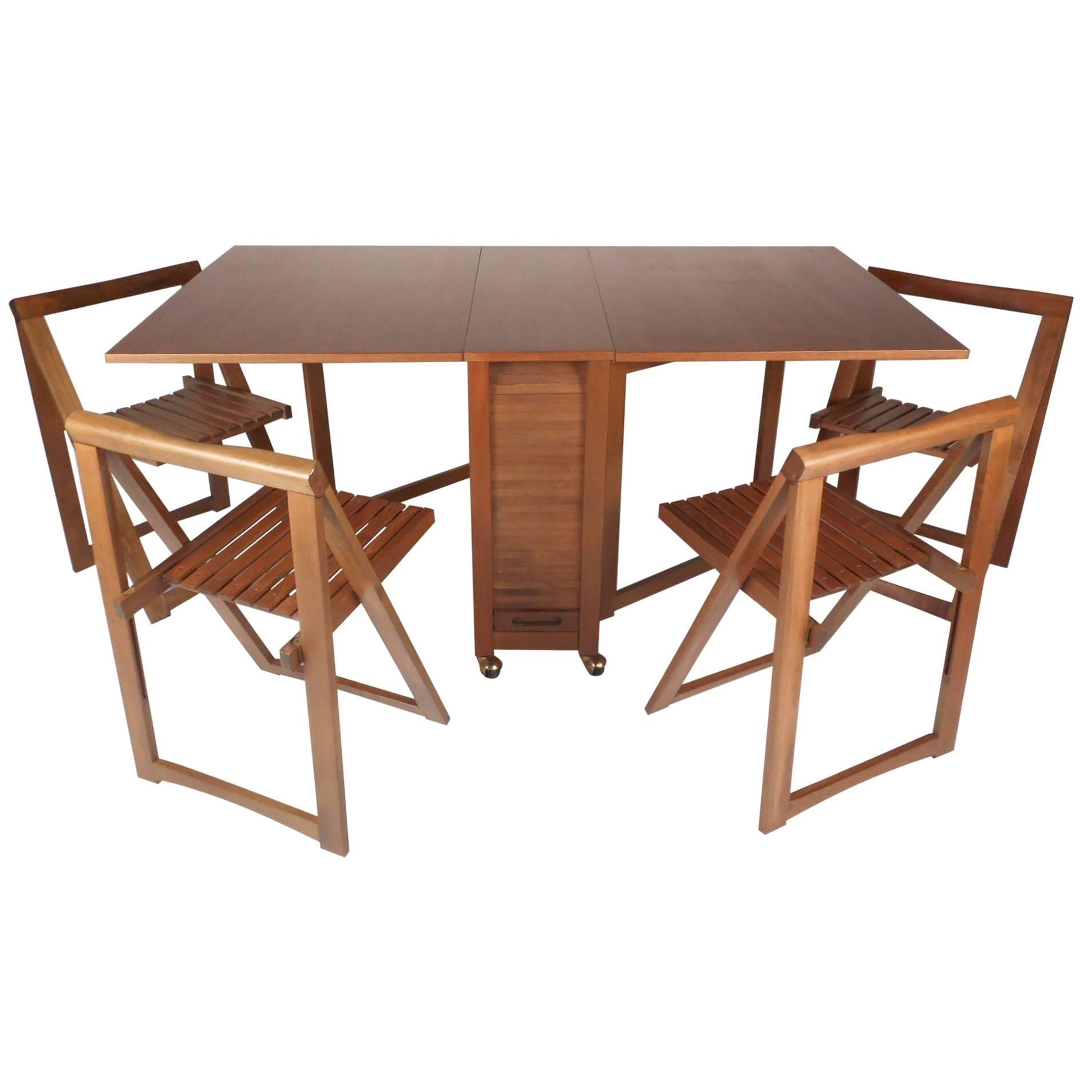 Mid-Century Modern Drop-Leaf Dining Table with Chairs