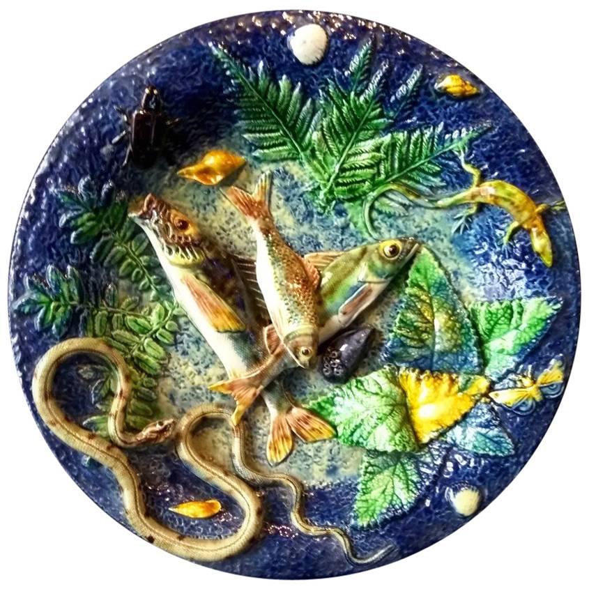 Barbizet, Palissy Style Charger by Barbizet, circa 1870-1800 For Sale