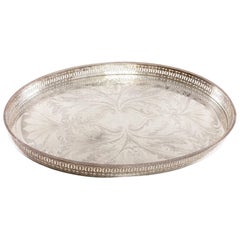 Early 20th Century English Silver Plate Engraved Oval Serving Tray