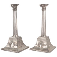 Pair of English Silver Candlesticks, 19th Century