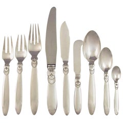 Retro Georg Jensen Cactus Pattern Sterling Flatware Service for 8