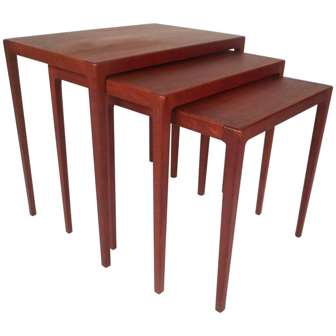 Set of Three Mid-Century Modern Danish Teak Nesting Tables by Ludvig Pontoppidan