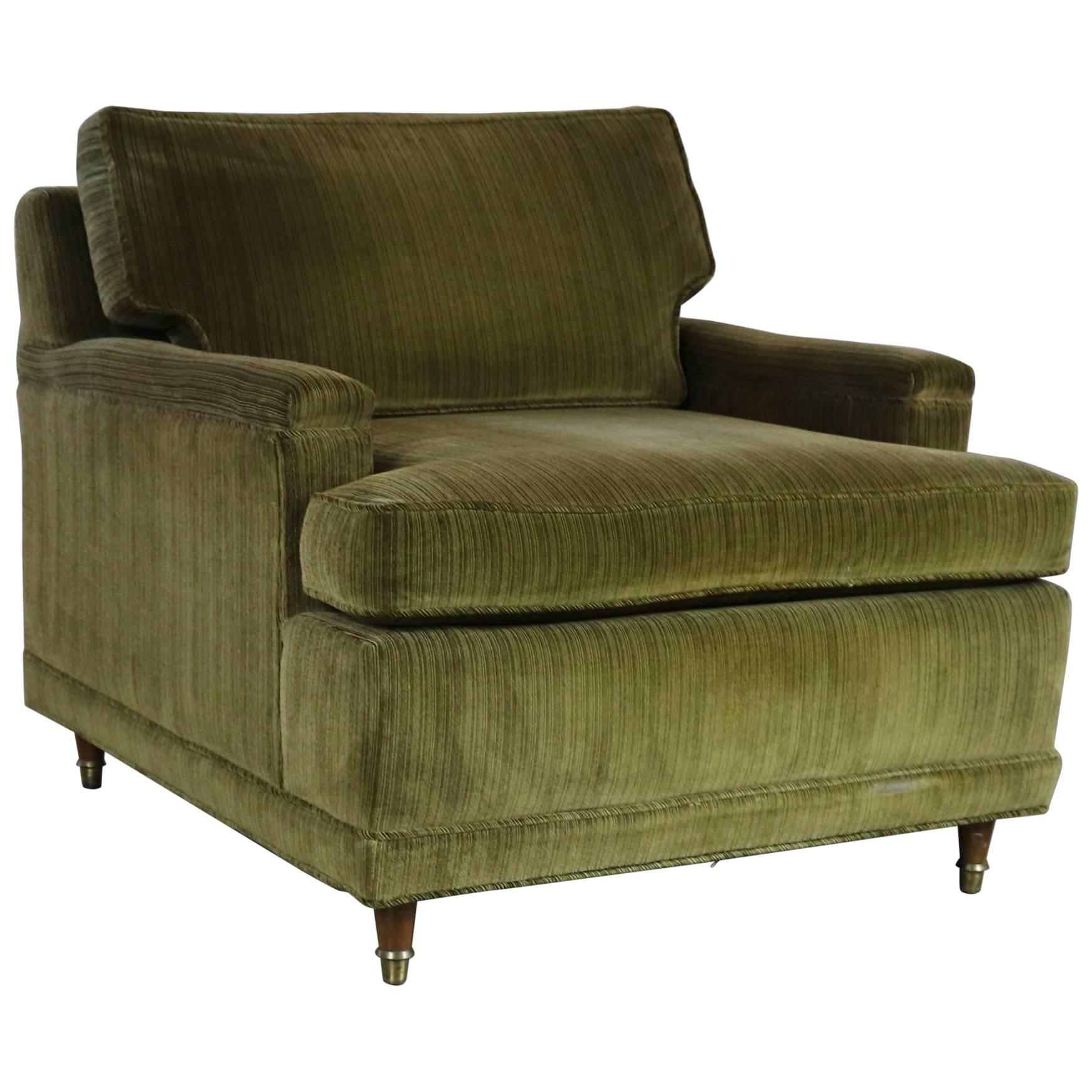 Deep Green Velvet Lawson Style Vintage Club Chair Mid-Century Modern