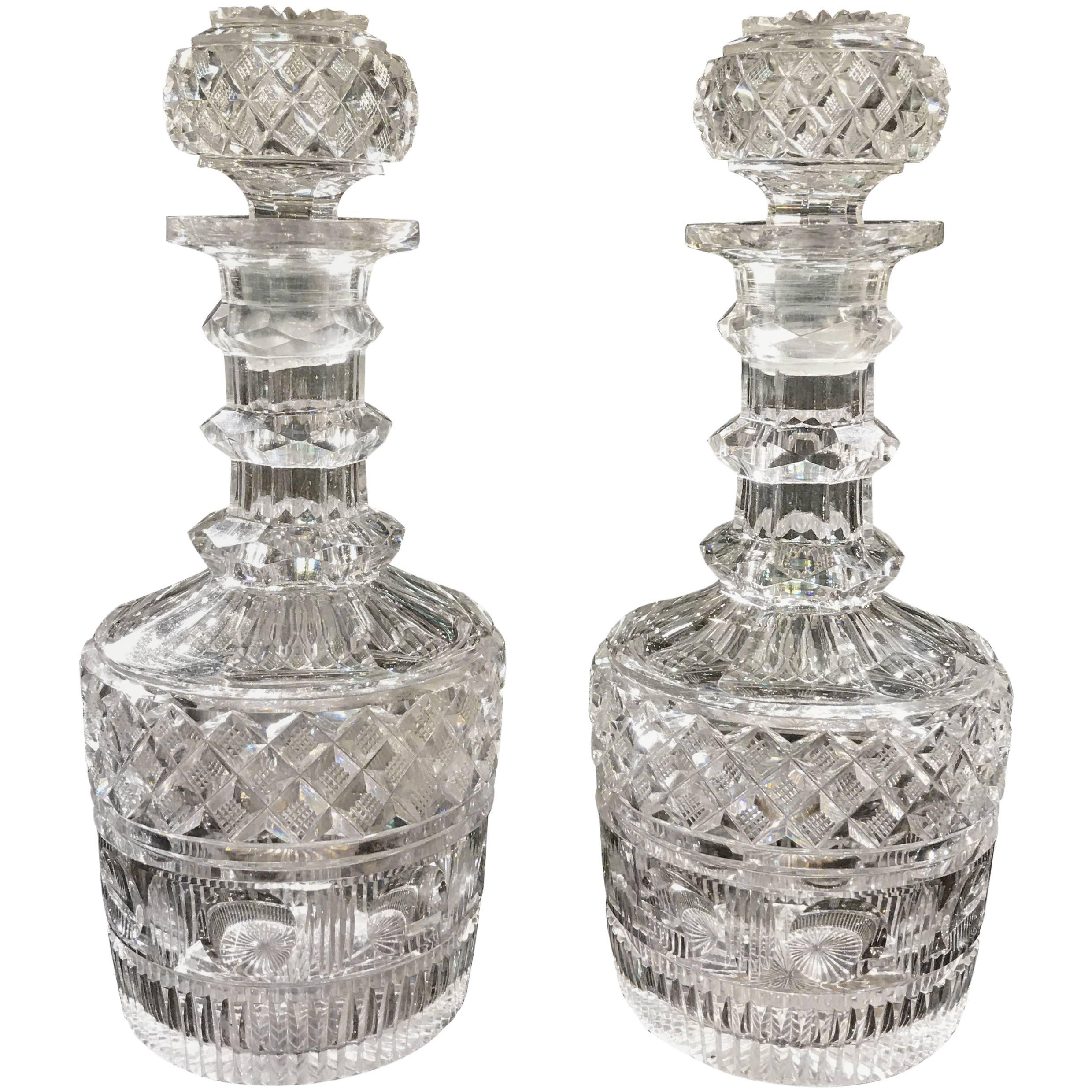 Pair of English Cut-Glass Decanters, Mid-19th Century