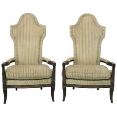 Midcentury Hollywood Regency Mediterranean High Backed Pair of Armchairs