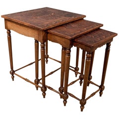 Antique Nest of Side Tables Embossed Bolivian Inca Leather Tops Edwardian, circa 1910