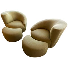 Pair of Vladimir Kagan Designed Nautilus Chairs with Matching Ottomans