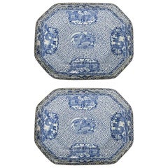 Ensemble de deux plateaux superposés en porcelaine d'exportation chinoise Adams d'époque