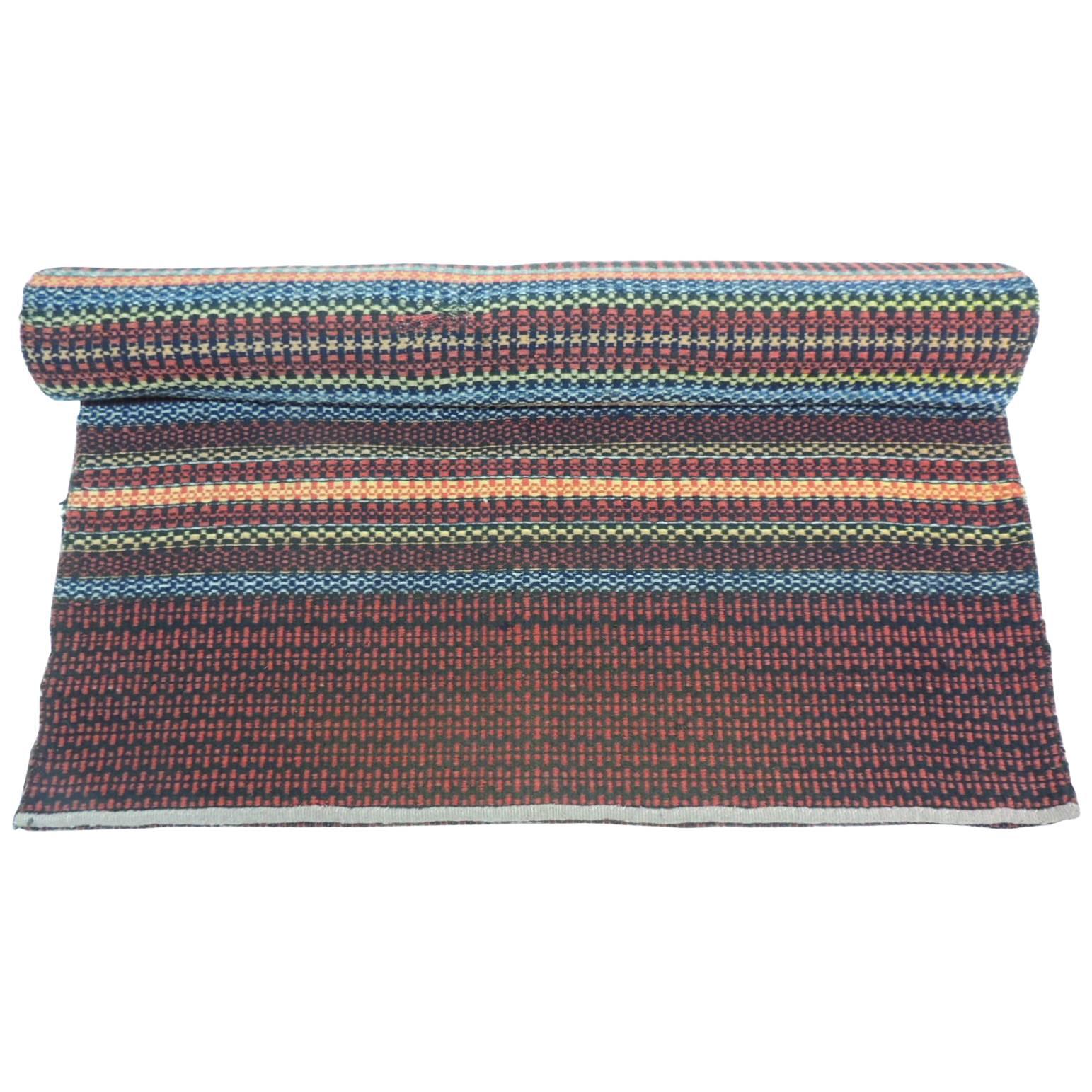 Vintage Hand woven Swedish Multi-Color Flat-Weave Striped Runner