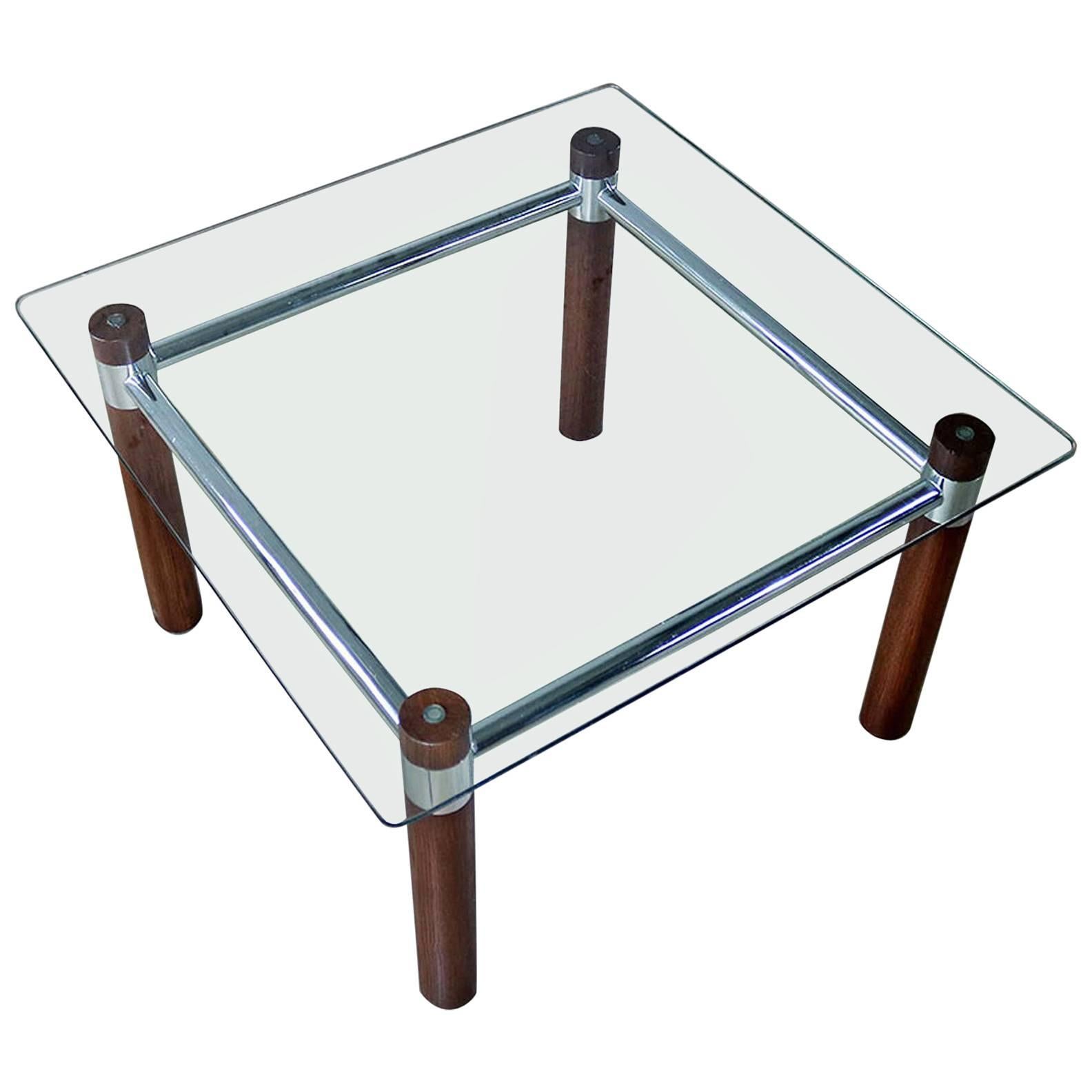 Oak Chrome Glass End Table Mid-Century Modern