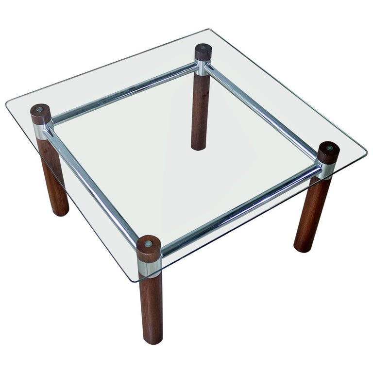 Oak Chrome Glass End Table MidCentury Modern For Sale at 1stDibs