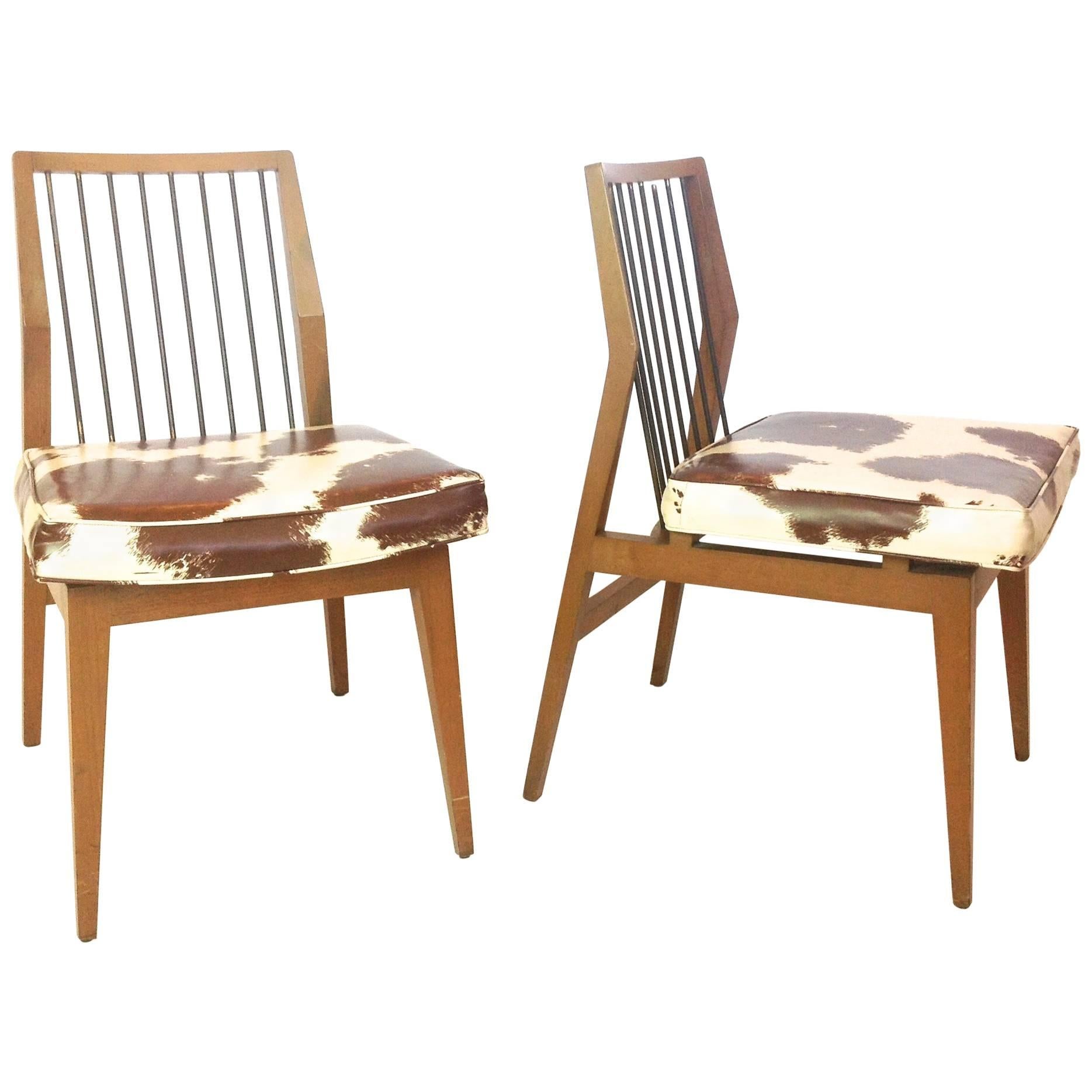 Pair of Grosfeld House Wood and Spoke Side Chairs For Sale