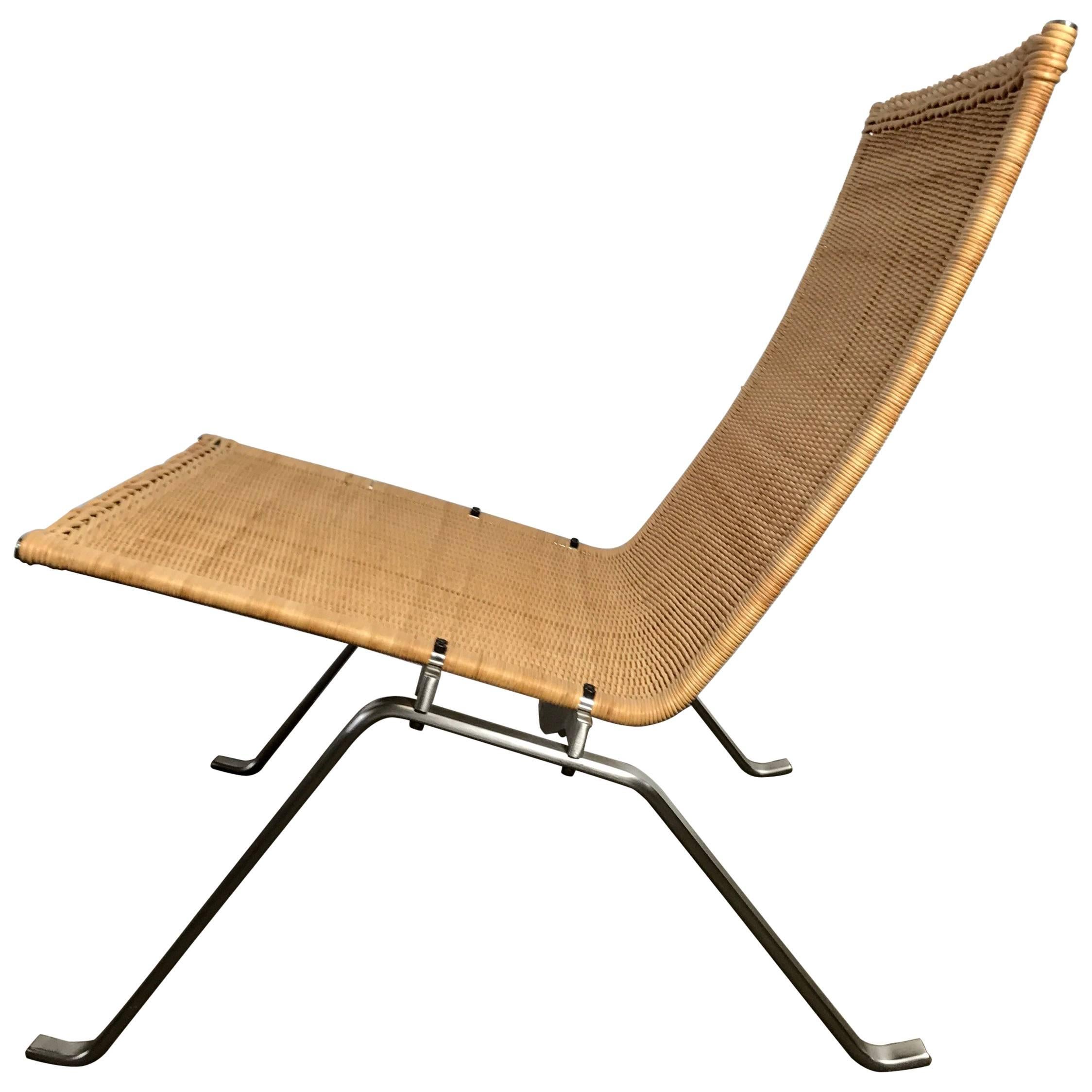 Poul Kjaerholm PK 22 Wicker and Stainless Lounge Chair