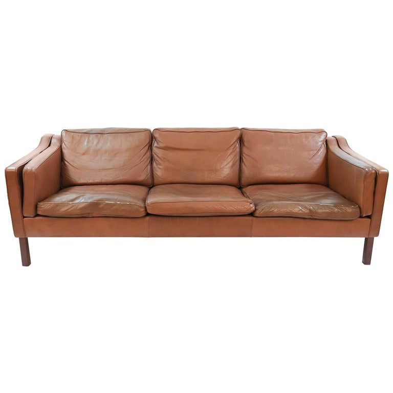Danish Midcentury Børge Mogensen Style Leather Three-Seat Sofa For Sale ...