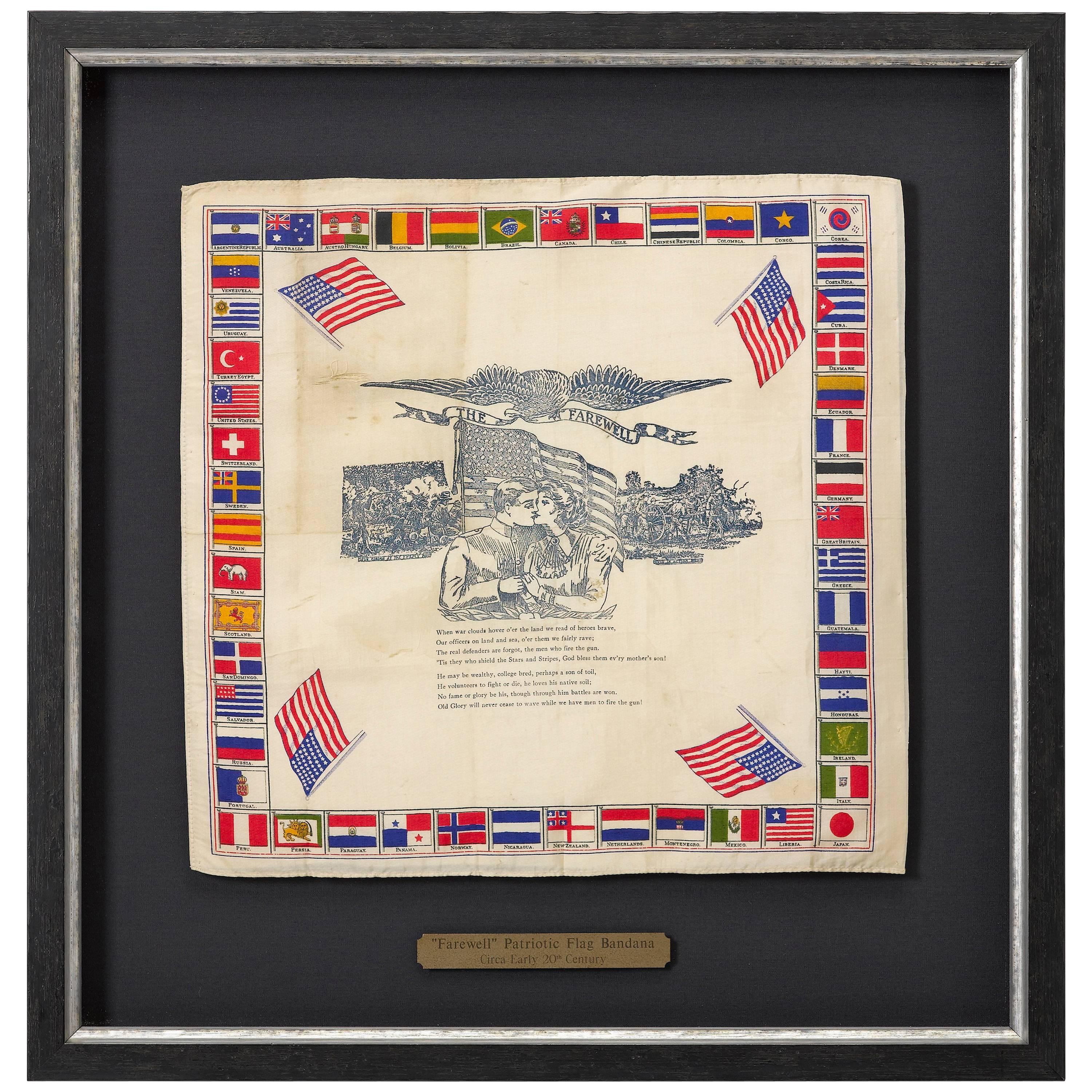 "The Farewell" Patriotic Flag Bandana, Early 20th Century