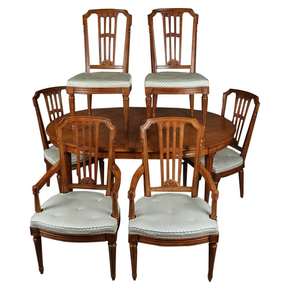 French Regency Style Henredon Furniture Dining Table with Six Chairs