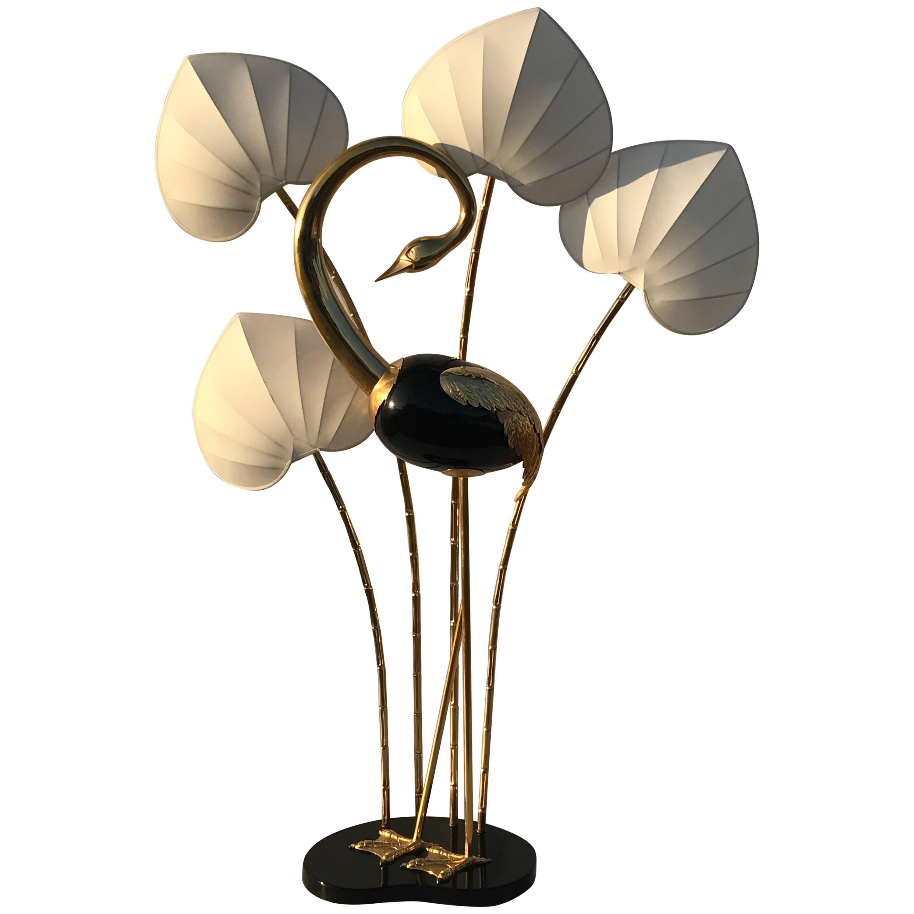 Monumental Brass Flamingo or Egret Floor Lamp by Antonio Pavia