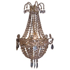 French Late 19th Century Iron and Crystal Basket Small Chandelier, circa 1880