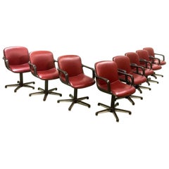 Set of Eight Midcentury Burgundy Red Leather Executive Chairs by Comforto