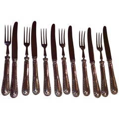 Late 19th Century German Silver Dessert Fruit Set of 12 Knives and Forks