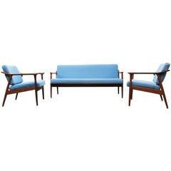 Dänisches Wohnzimmerset von Torbjørn Afdal für Sandvik Mobler:: 1950:: Blaues Teakholz