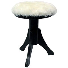 Antique 1920s German Upholstered Sheep Fur Piano Stool